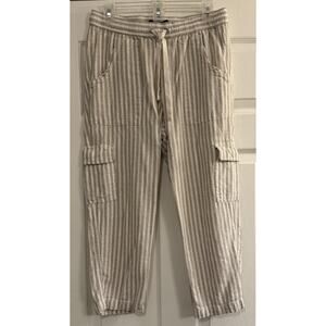 Sanctuary x Anthropologie Pants Women's MED Linen Blend Cargo Striped Coastal
